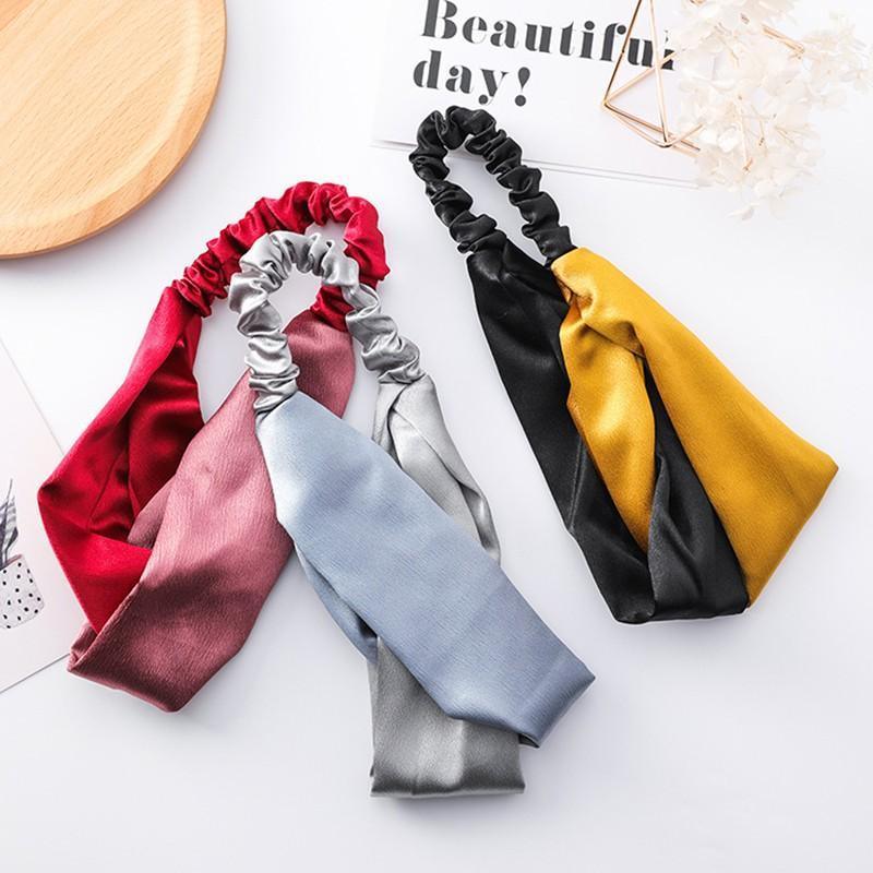Women Chiffon Floral Print Headband Fashion Bohemian Elastic Cross Hair Bands - A-Green