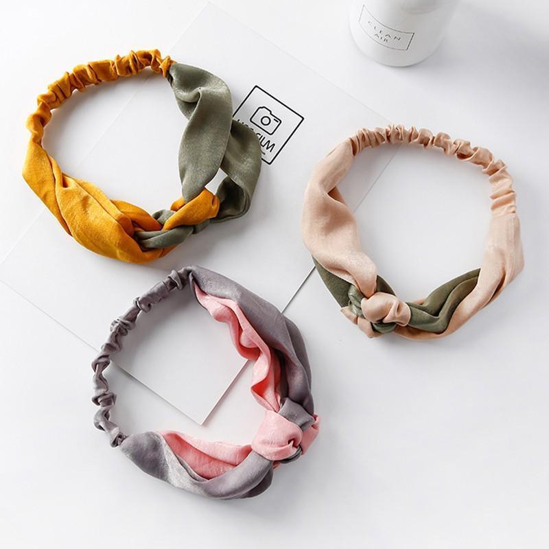 Women Chiffon Floral Print Headband Fashion Bohemian Elastic Cross Hair Bands - Blue+Grey