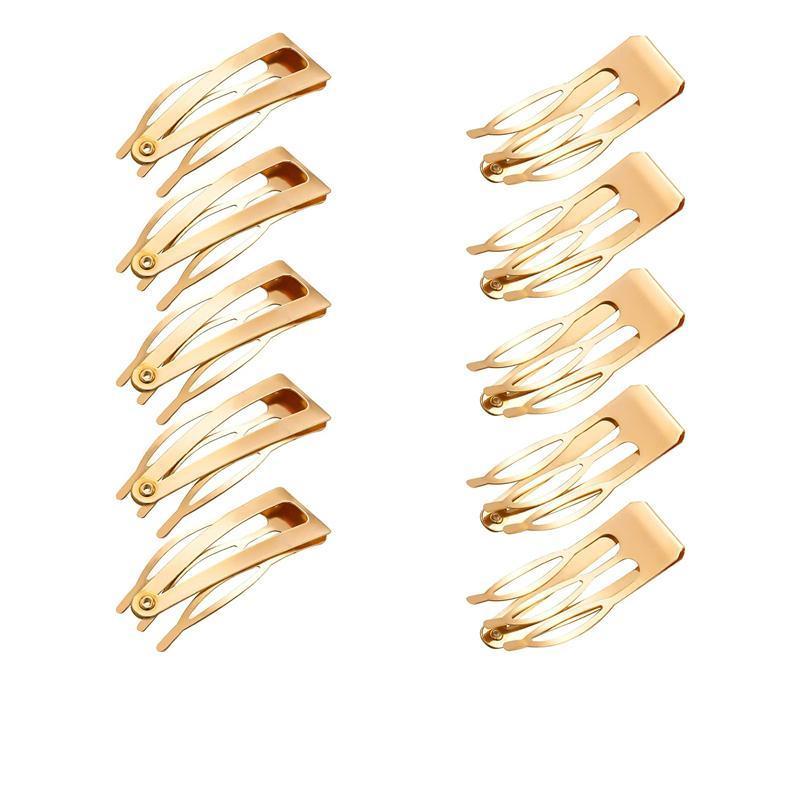 UP 30X Double-grip Hair Clips Metal Snap Barrettes Hair Styling Tool Women Girls - Gold(10PCS)