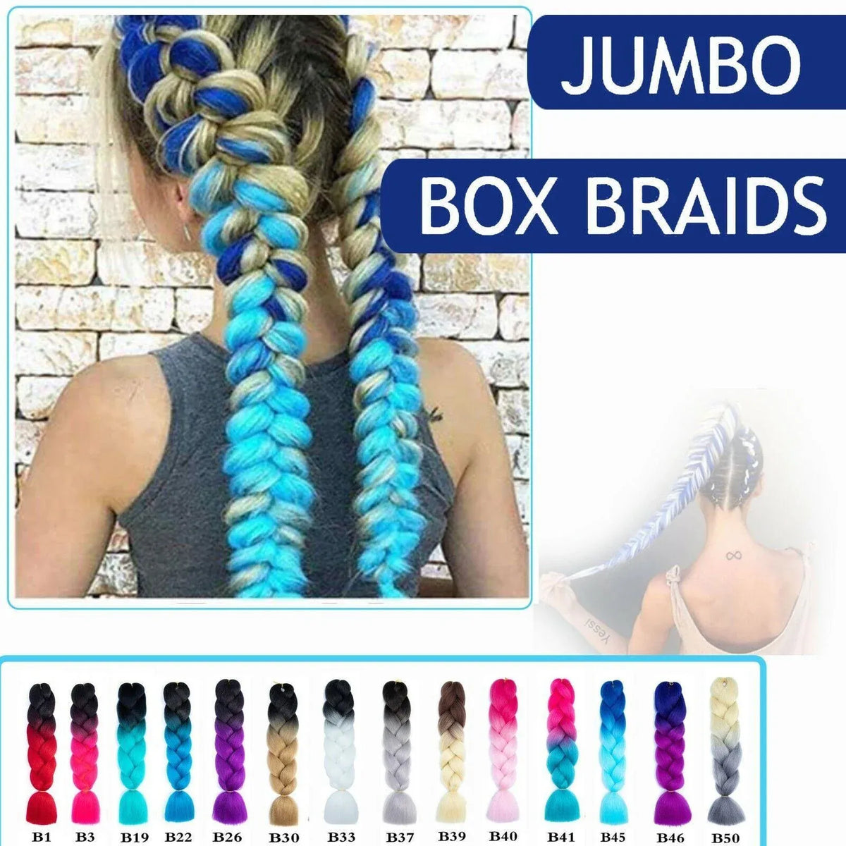 Coloured Jumbo Braiding Hair Extensions Braids Twist Hight Temperature Kanekalon - B46