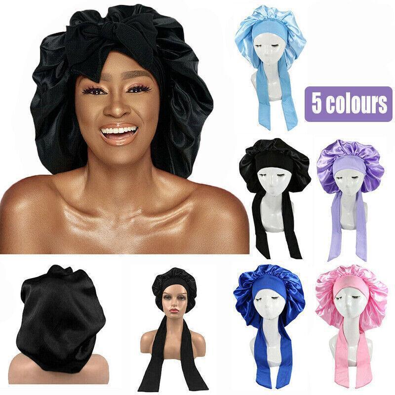 Sleeping Bonnet Hair Wrap Silk Satin Cap Women Elastic Night Hat Soft Headwear - Pink