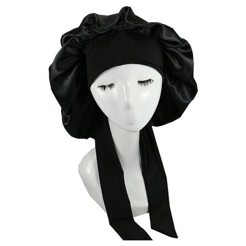 Sleeping Bonnet Hair Wrap Silk Satin Cap Women Elastic Night Hat Soft Headwear - Pink