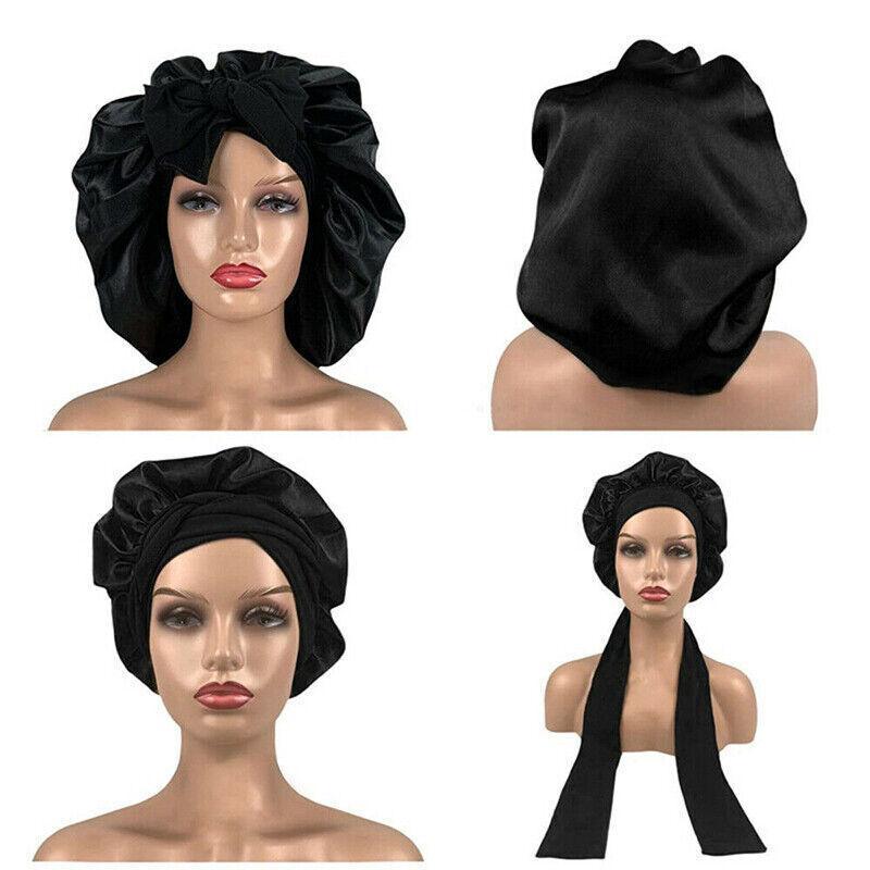 Sleeping Bonnet Hair Wrap Silk Satin Cap Women Elastic Night Hat Soft Headwear - Pink