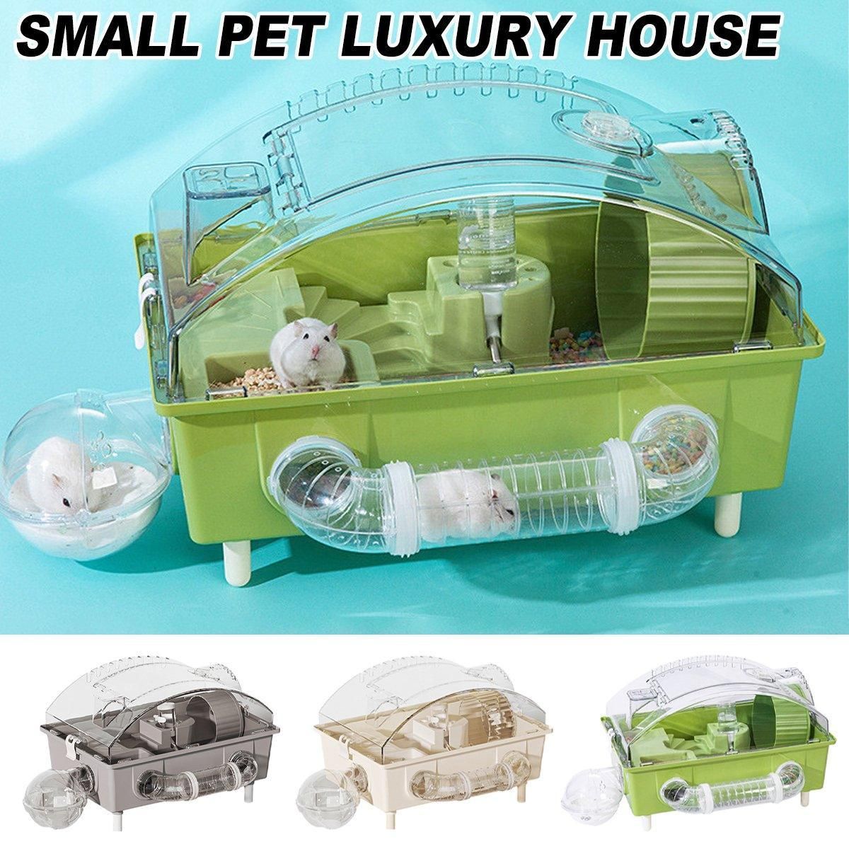 Acrylic Hamster Large Cage Luxury Villa House Playing House for Small Animals - Beige