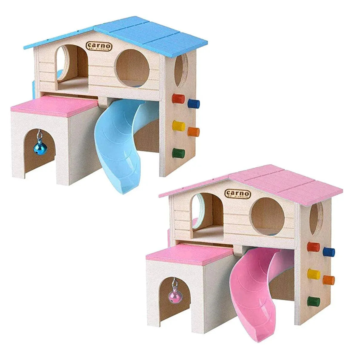 Wooden Luxury Hamster Villa Escape House Fun Nest Pet Home for Small Animals - Pink