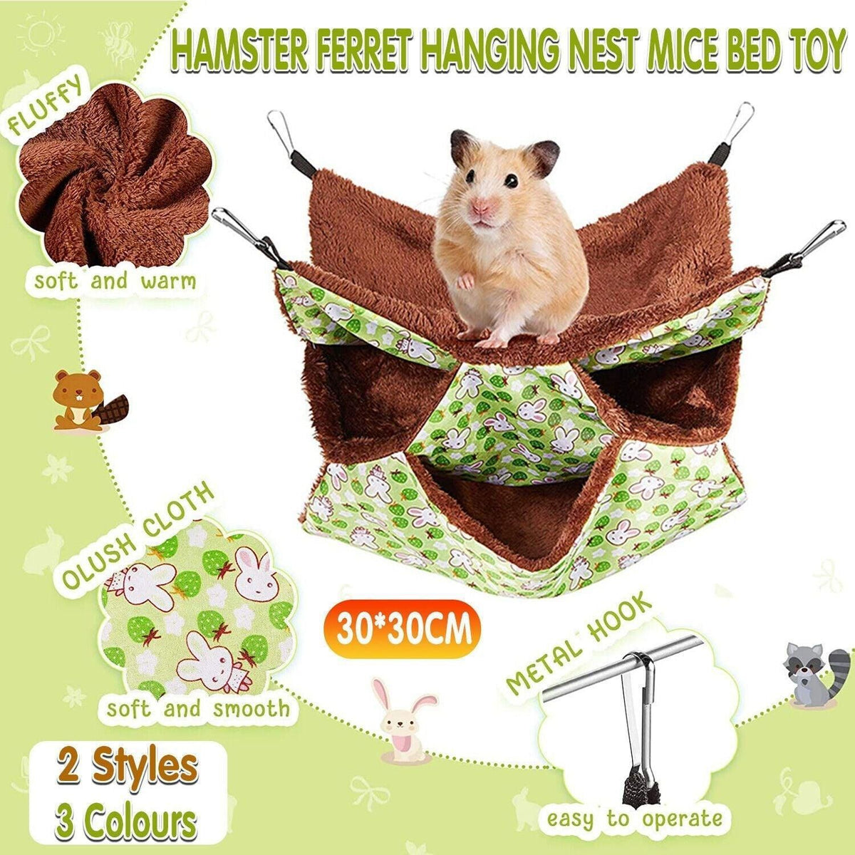 Hanging Hammock Nest Bed for Hamster Guinea Pig Ferret Rat Mice Cage Warmer Toy - Blue Rabbit