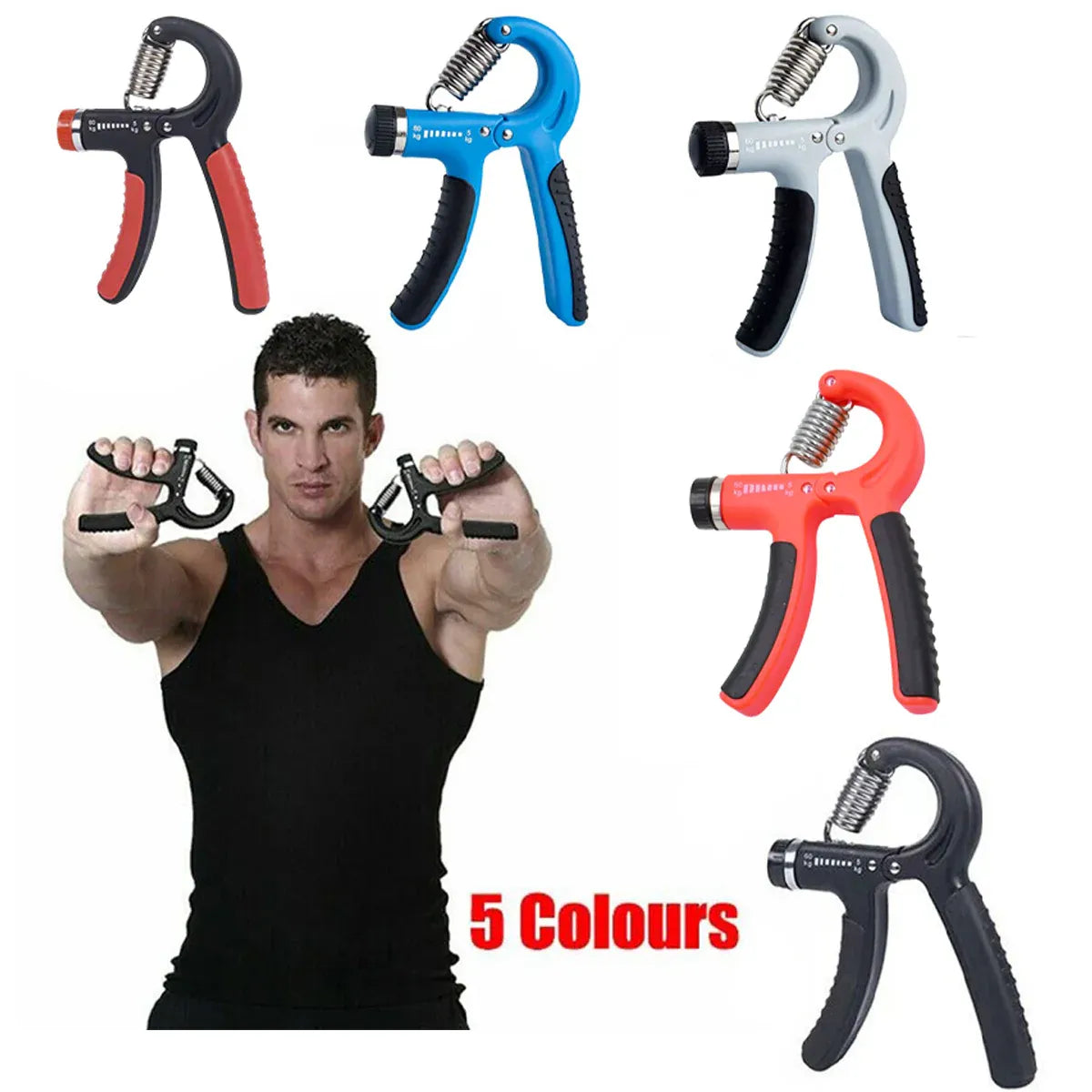 Adjustable Power Hand Grip Forearm Exerciser Gripper Strengthener Trainer 5-60Kg - Grey