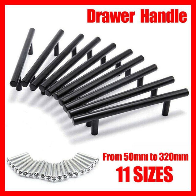 5PCS Black Kitchen Cabinet Door Handles Stainless Steel Door Drawer Pull T Bar - 100mm/64mm