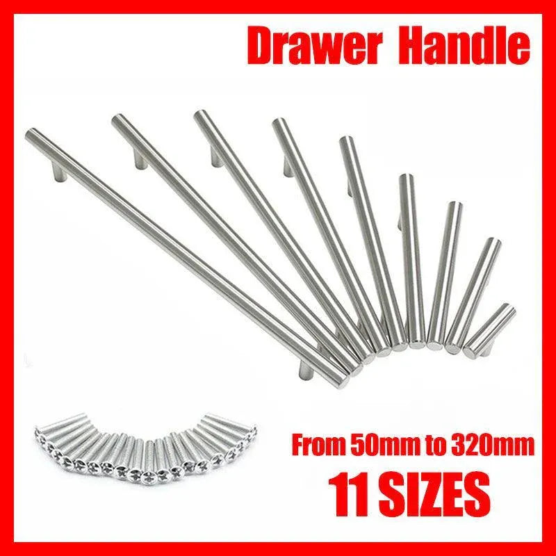 5pcs Silver Kitchen Cabinet Door Handles Stainless Steel Door Drawer Pull T Bar - 100mm/64mm