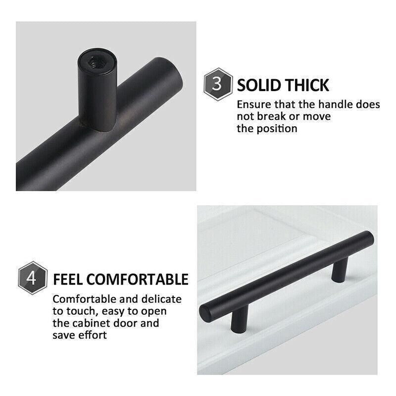 5pcs Silver Kitchen Cabinet Door Handles Stainless Steel Door Drawer Pull T Bar - 100mm/64mm