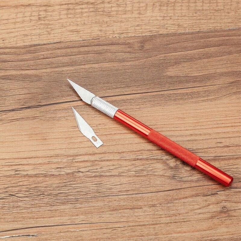 Craft Knife with 5 Blades Metal Handle Cutter Engraving Hobby Scalpel Tool - Red