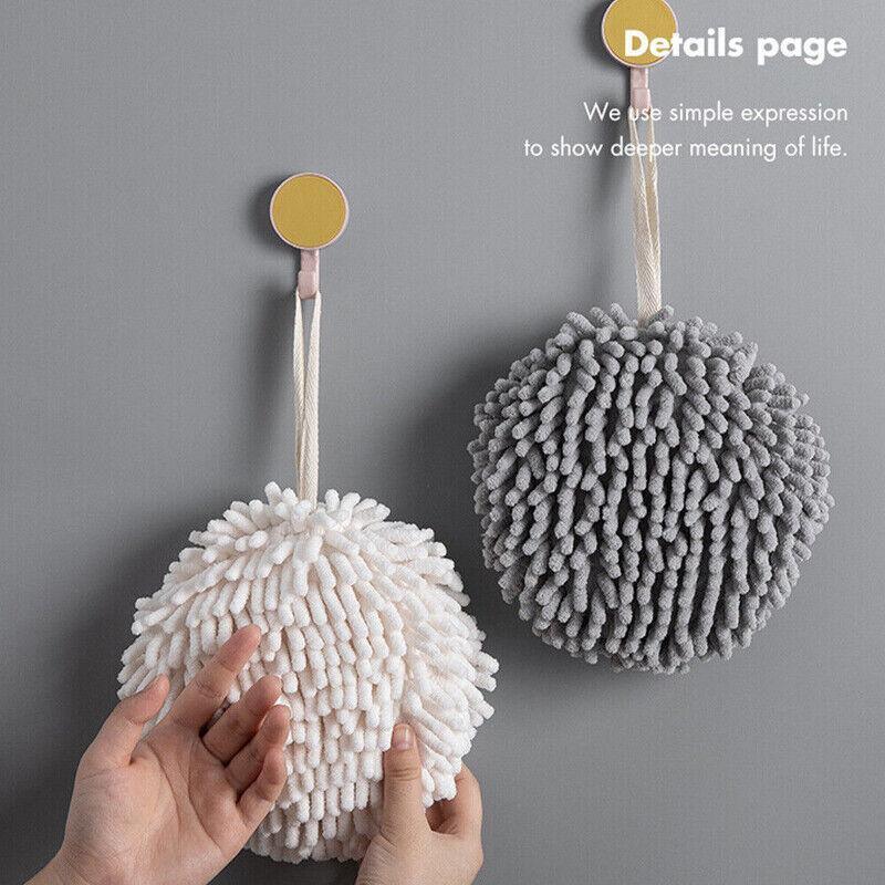 Chenille Hanging Ball Towel for Kitchen Bathroom Hand Drying Absorbent Cloth - White