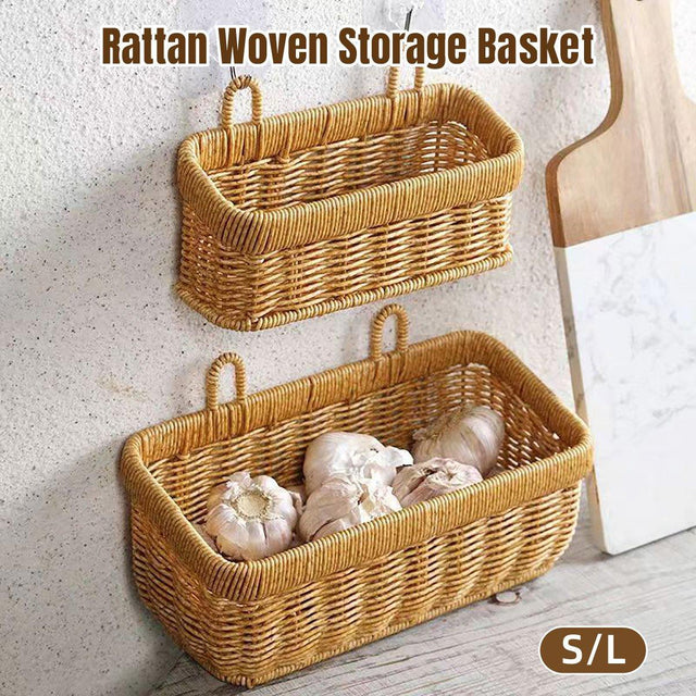 Wall Mounted Rattan Style Hanging Storage Basket Kitchen Vegetable Fruit Large