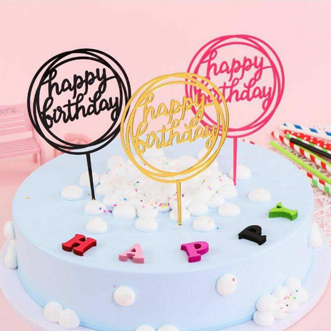 Acrylic Home Happy Birthday Decor Baking Cake Topper Card Party Decor Supply - Pink P17