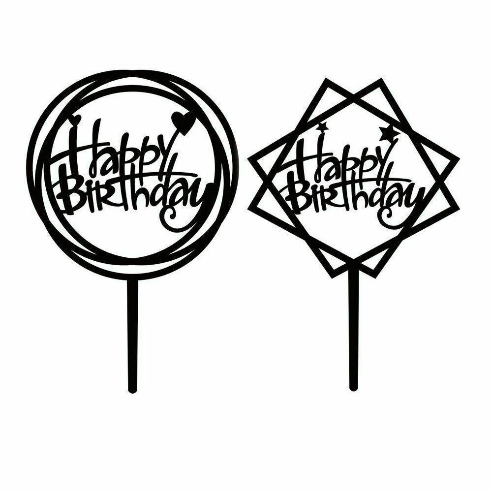 Acrylic Home Happy Birthday Decor Baking Cake Topper Card Party Decor Supply - Pink P17
