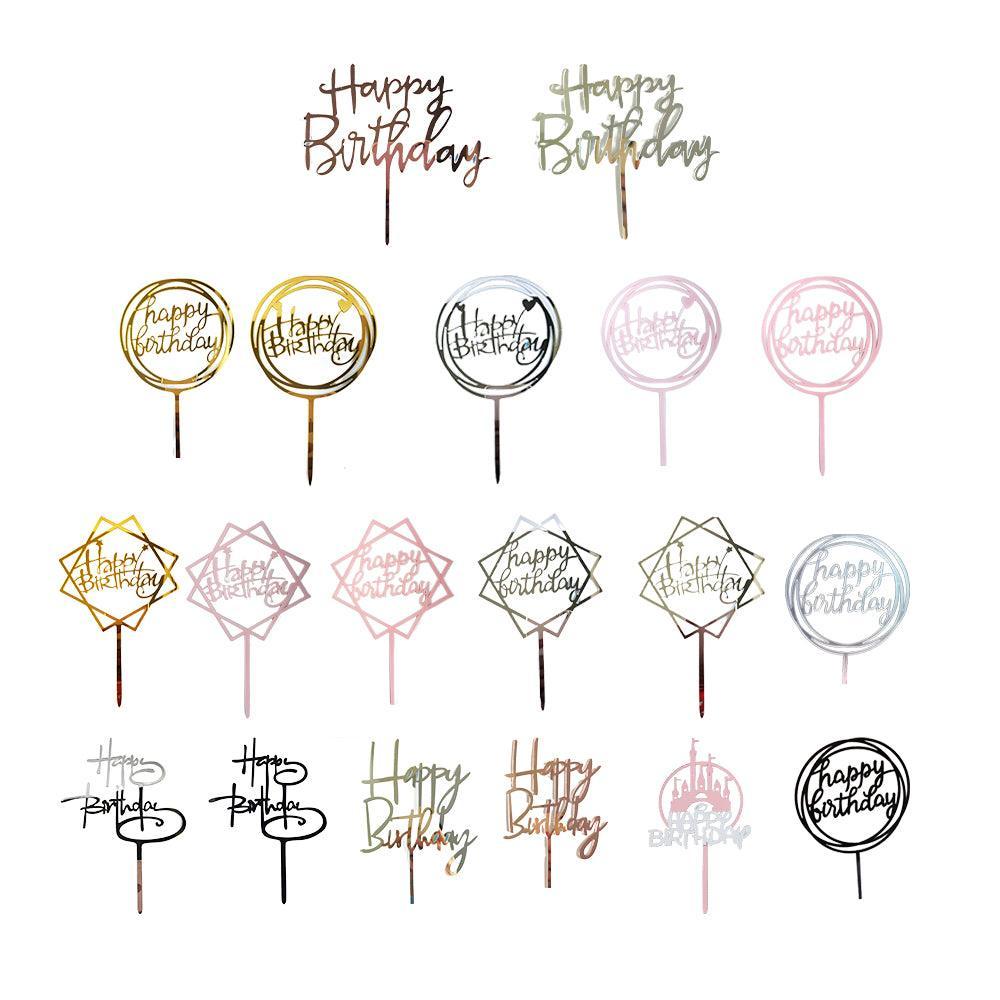 Acrylic Home Happy Birthday Decor Baking Cake Topper Card Party Decor Supply - Pink P48