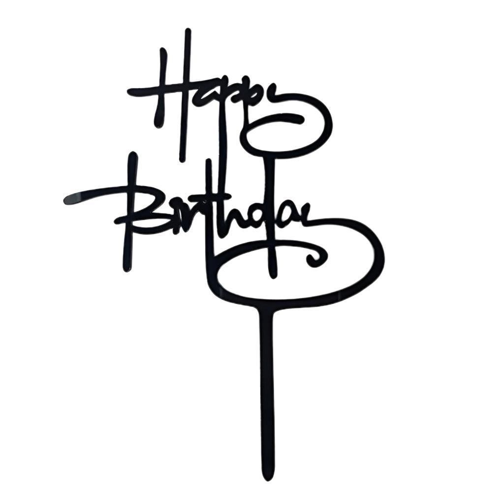Acrylic Home Happy Birthday Decor Baking Cake Topper Card Party Decor Supply - Silver S31