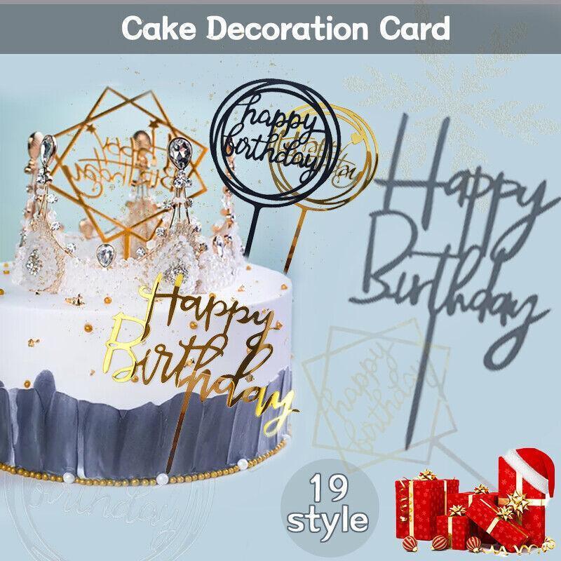 Acrylic Home Happy Birthday Decor Baking Cake Topper Card Party Decor Supply - Silver S48