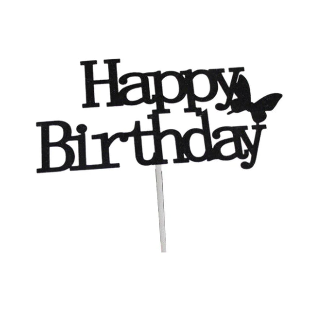 Happy Birthday Cake Topper Party Decorations - Black-Butterfly Model 294841