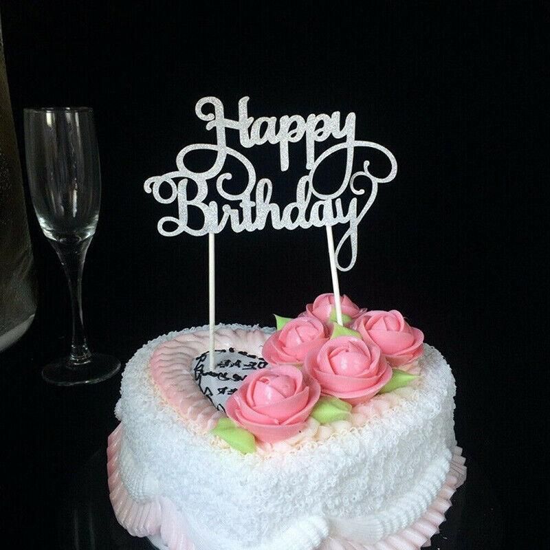 Happy Birthday Cake Topper Colour Printed Acrylic Party Decorations - Black-Butterfly