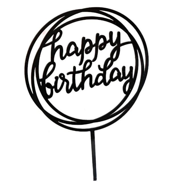 Happy Birthday Acrylic Cake Topper Golden Silver Black Bicircle