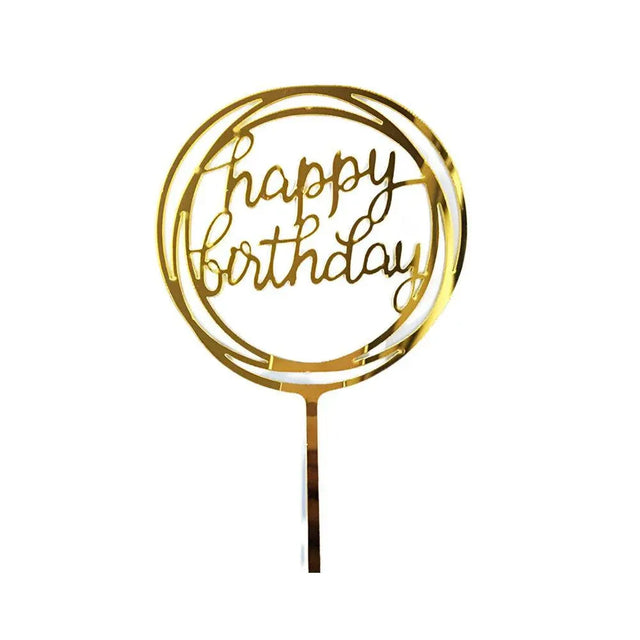 Happy Birthday Acrylic Cake Topper Golden Silver Gold Bicircle