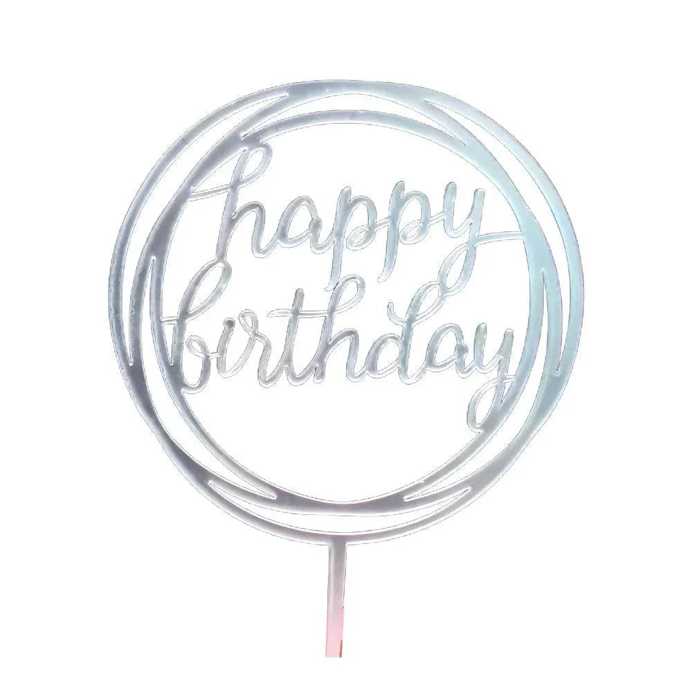 Happy Birthday Acrylic Cake Topper Cake Decoration Golden Silver Party - Silver-Bicircle Birthday