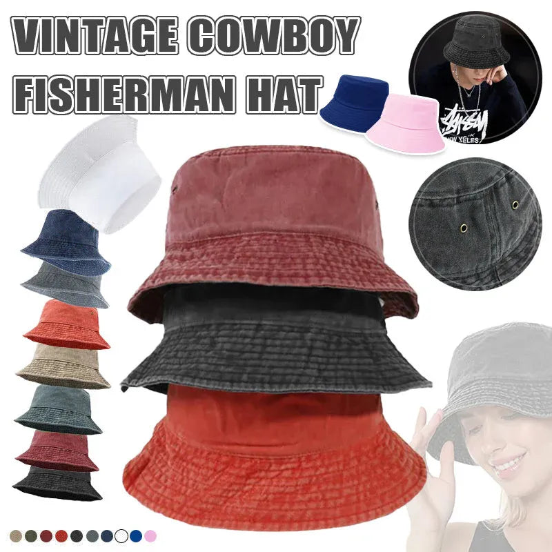 Unisex Men Women Washed Cotton Outdoor Camping Sports Bucket Hats Fisherman Hat - Blue 2