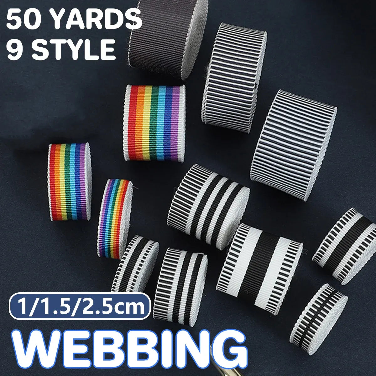 50Yards DIY Elastic Binding Tape Bias Ribbon Strap Sewing Craft Webbing Trimming - Black White -1cm