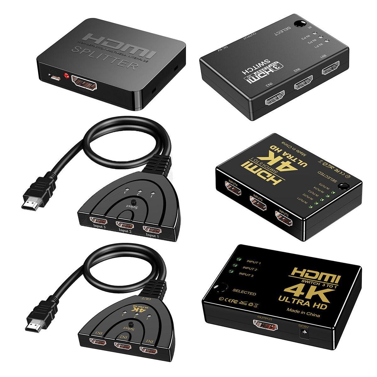 HDMI Switch Splitter 3-in-1 5-in-1 or 1-in-2 1080p 4K Manual or Remote Options - 3 in 1 Switch 1080p Manual