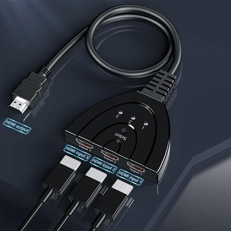 HDMI Switch Splitter 3-in-1 5-in-1 or 1-in-2 1080p 4K Manual or Remote Options - 3 in 1 Switch 1080p Manual