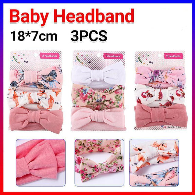 3PCS Soft Headband Wrap Set with Top Knot Single Bow Turban Style Hairbands - #1