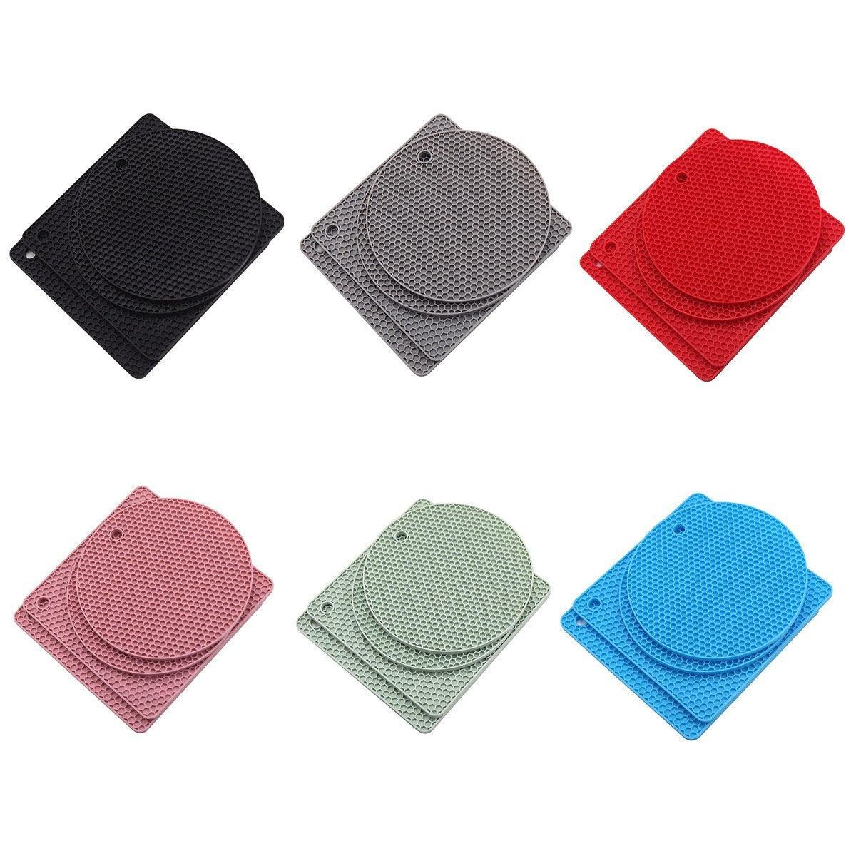 4pcs Silicone Honeycomb Heat Resistant Mats Table Cup Pot Coasters Home Kitchen - Green