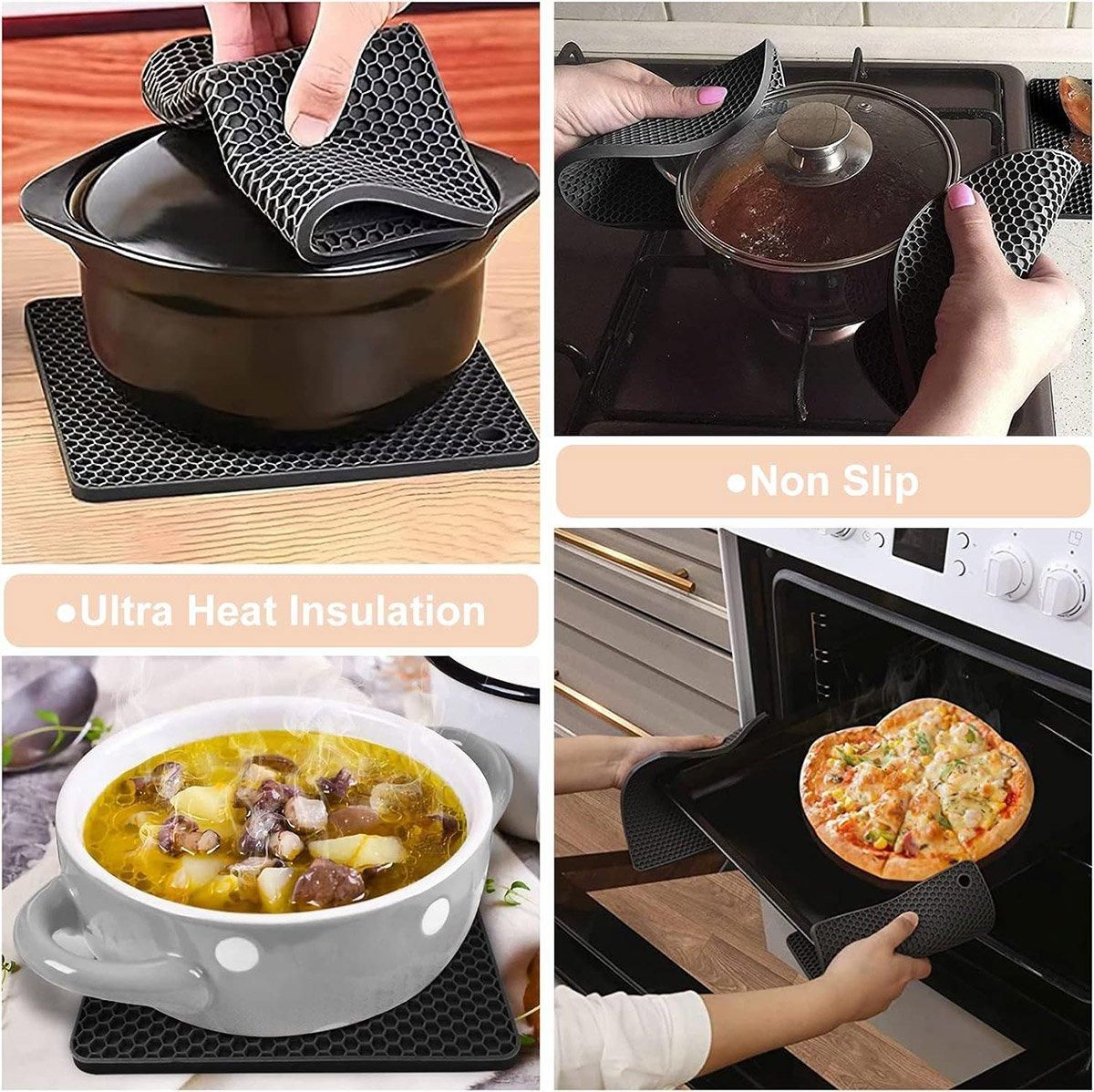 4pcs Silicone Honeycomb Heat Resistant Mats Table Cup Pot Coasters Home Kitchen - Green