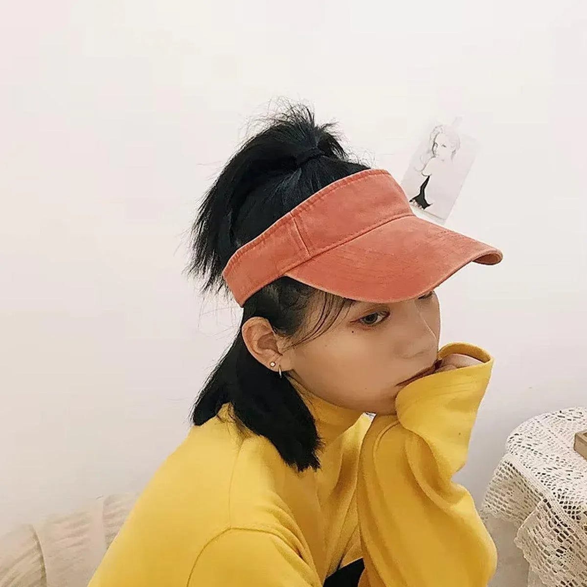 Unisex Summer Denim Sun Visor Cap Breathable Washed Running Hat - Khaki