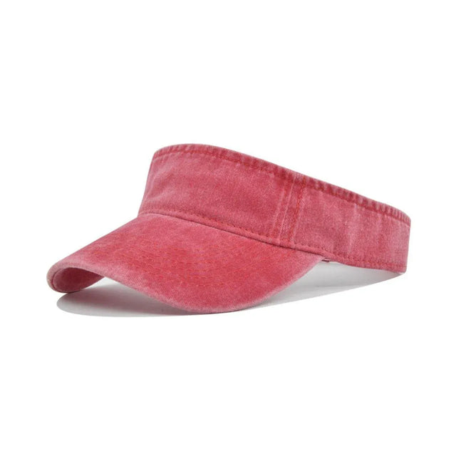 Unisex Summer Denim Sun Visor Cap Breathable Washed Running Hat - Red