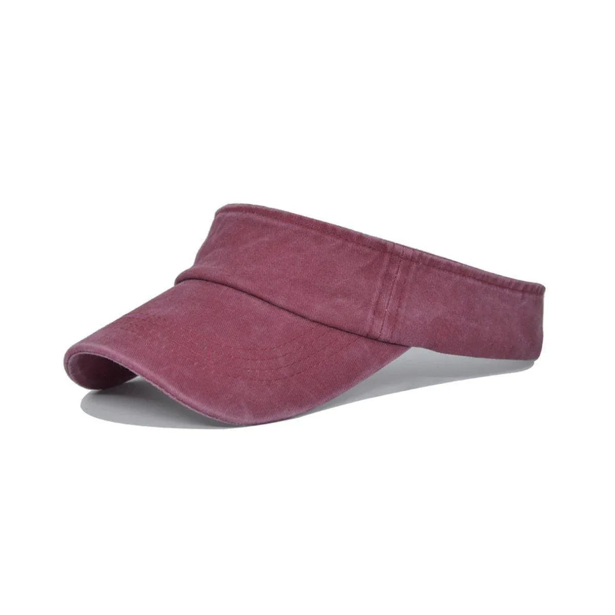 Unisex Summer Denim Sun Visor Cap Breathable Washed Running Hat - Wine Red