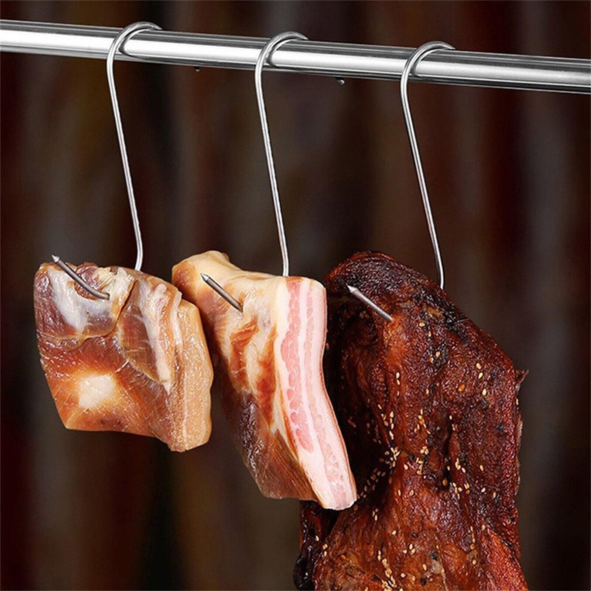10PCS Steel S Meat Hooks for Beef Pork Lamb Roast Duck BBQ Grill Oven Hanging - S
