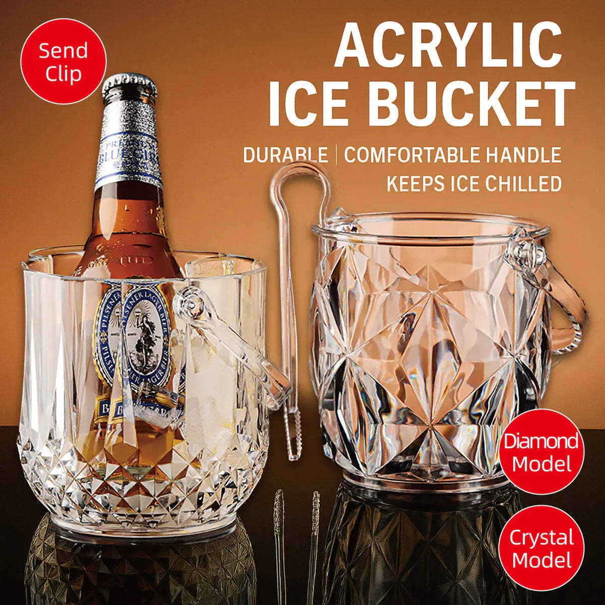 Acrylic Ice Bucket Transparent Champagne Cooler Home Bar Wine Chiller Bucket - Diamond