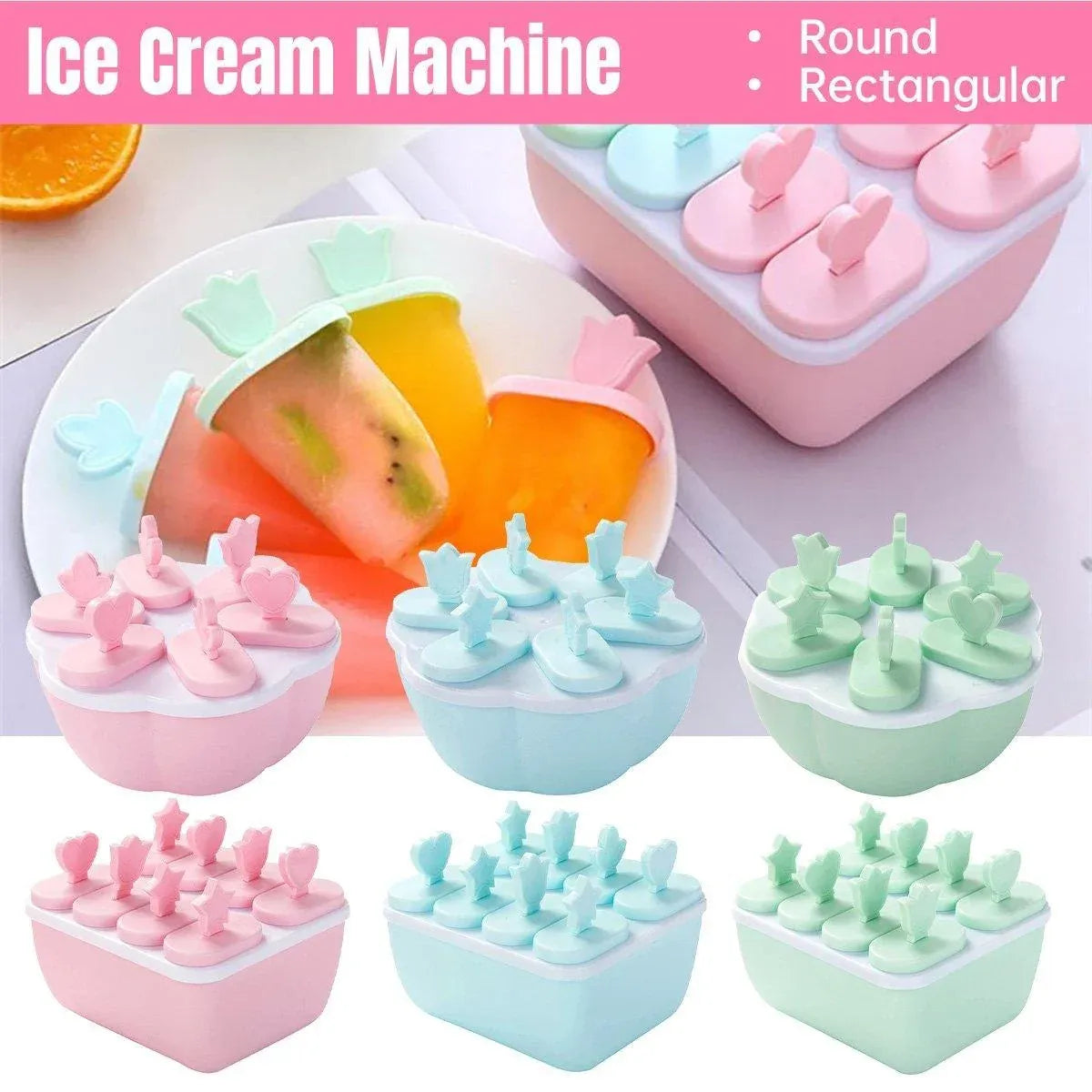 6/8 Cells Mould Maker Ice Cream Pop Reusable Icy Pole Frozen Square Molds Block - 8-Blue