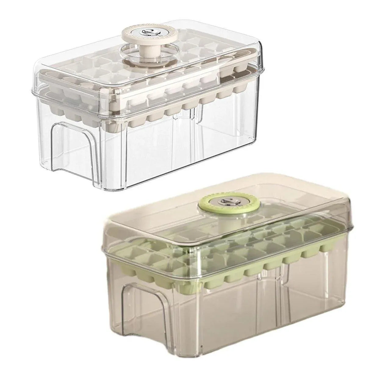 Large Capacity Food Grade Ice Cube Mold with Lid Household Ice Storage Box - Beige
