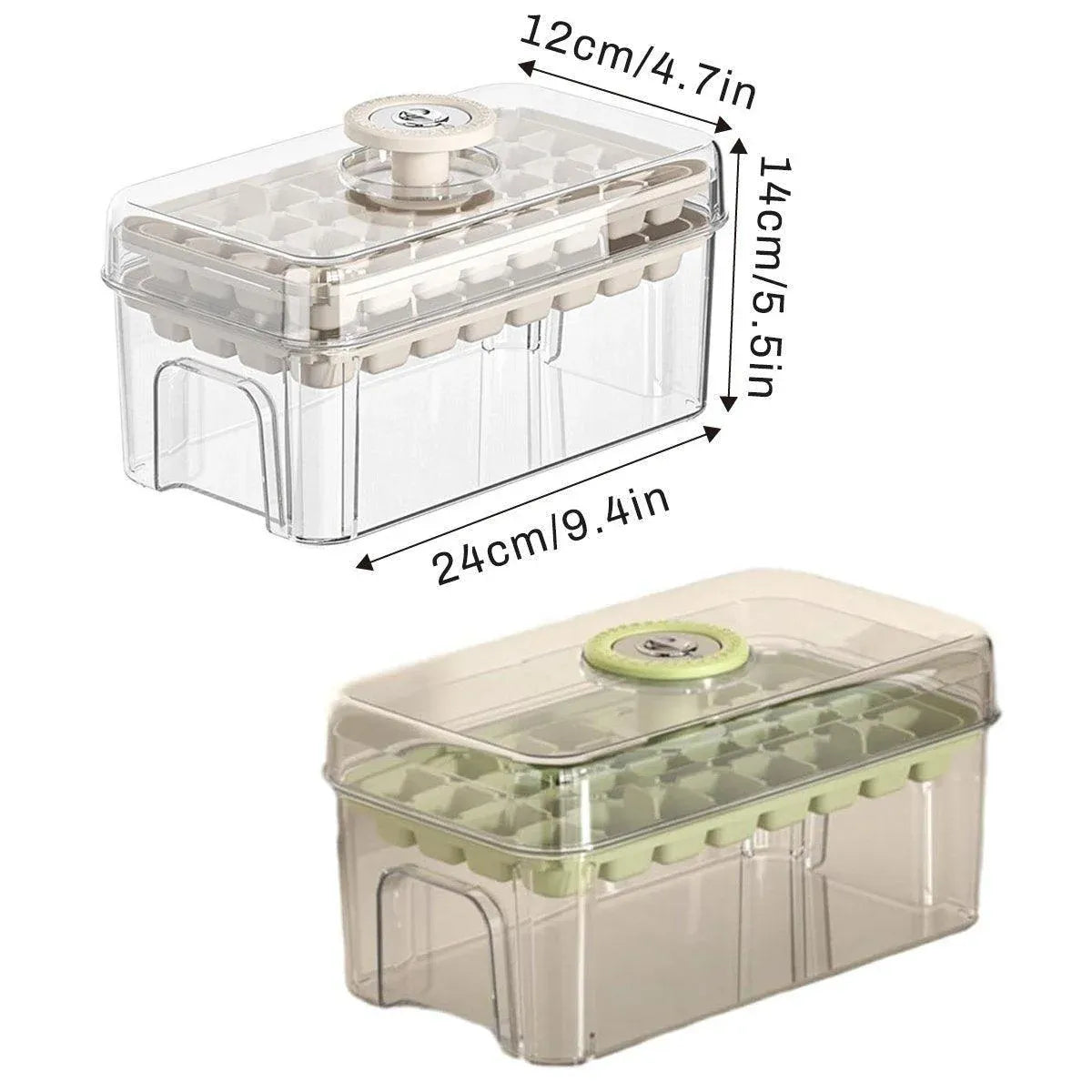 Large Capacity Food Grade Ice Cube Mold with Lid Household Ice Storage Box - Beige
