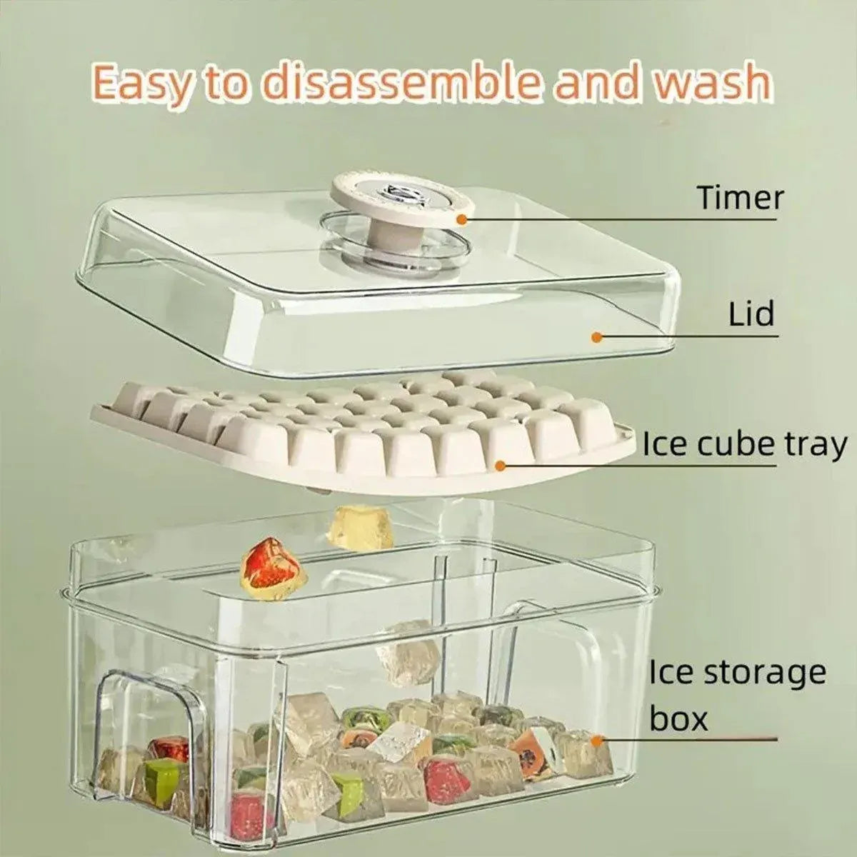 Large Capacity Food Grade Ice Cube Mold with Lid Household Ice Storage Box - Beige