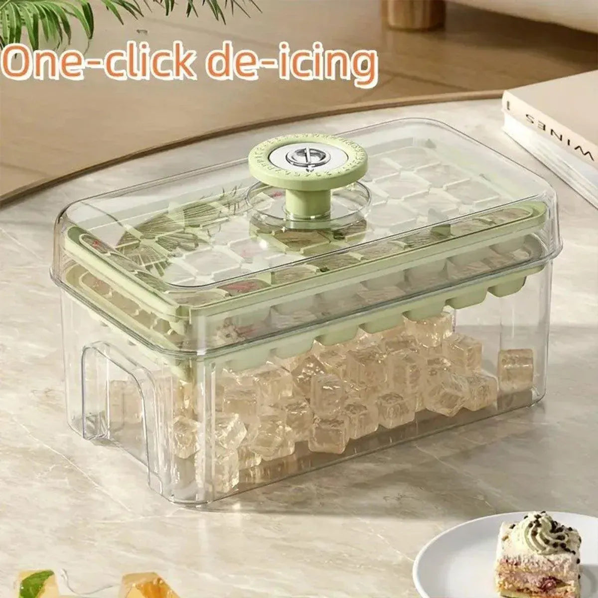 Large Capacity Food Grade Ice Cube Mold with Lid Household Ice Storage Box - Beige