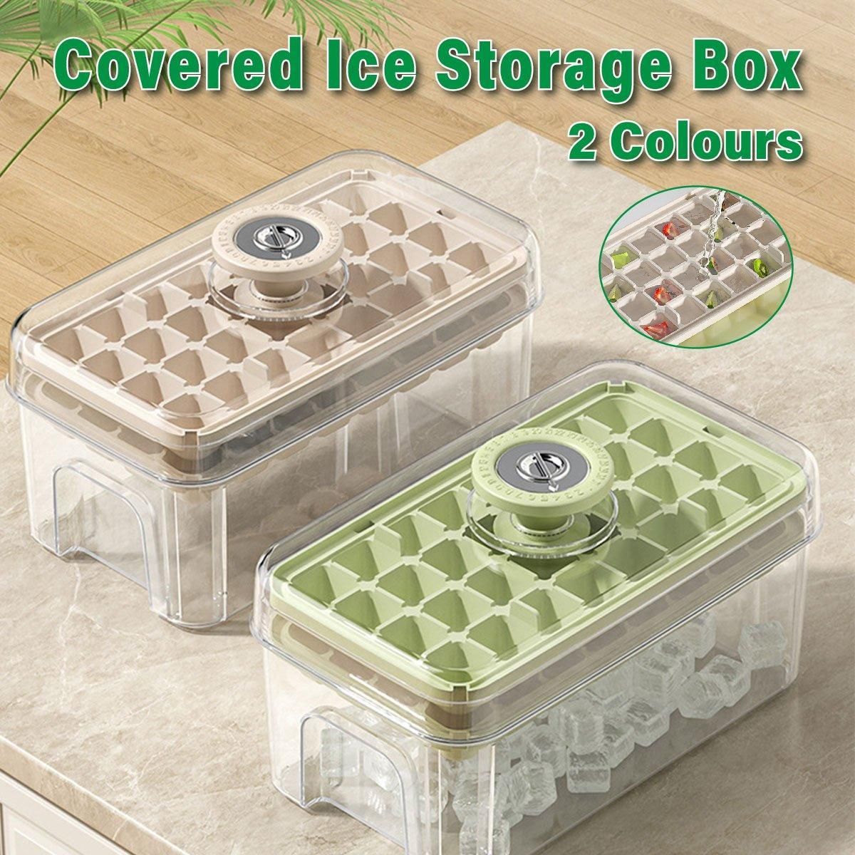 Large Capacity Food Grade Ice Cube Mold with Lid Household Ice Storage Box - Green