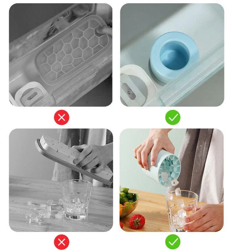 Silicone Ice Cube Tray Mould Ice Box Compartment Bucket for Easy Ice Making - Yellow
