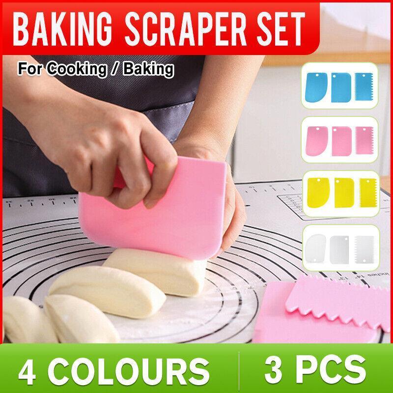 3Pcs Dough Cutter Icing Scraper Kitchen Tool Pastry Bowl Divider Bench Fondant - Blue