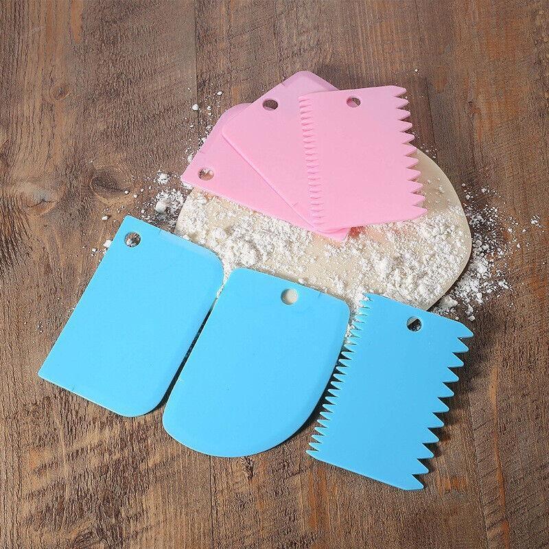 3Pcs Dough Cutter Icing Scraper Kitchen Tool Pastry Bowl Divider Bench Fondant - Blue