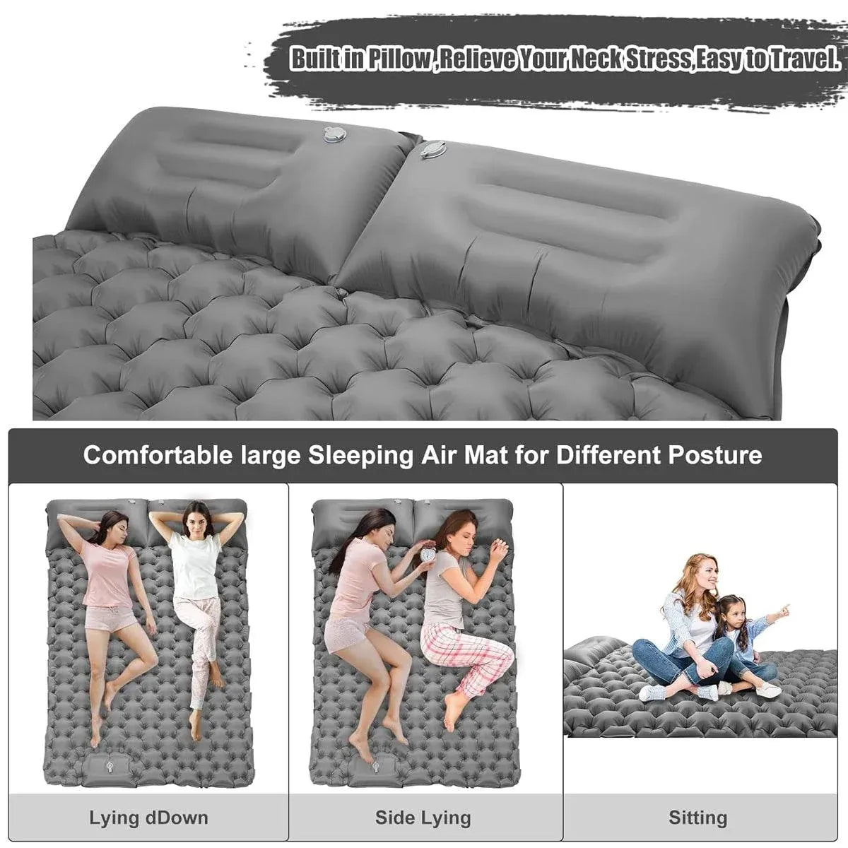 Double Camping Sleeping Pad Self Inflating Thick Air Bed Mattress Outdoor Hiking