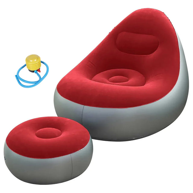 Inflatable Folding Lazy Sofa Chair PVC Air Recliner Pump Backrest Seat Bed - Red